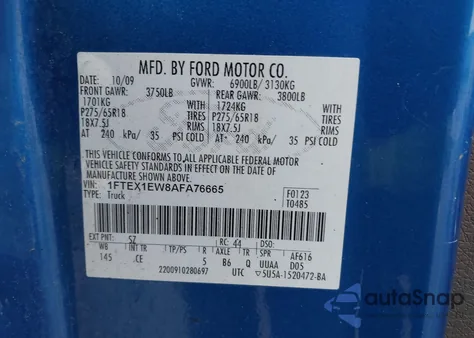 2010 Ford F-150 Stx/Xl z USA, uszkodzony, nr VIN 1FTEX1EW8AFA76665